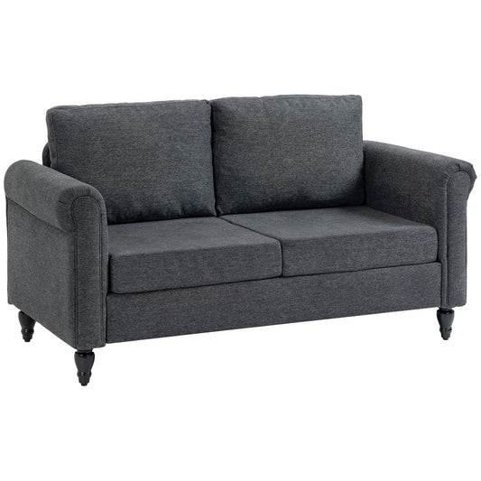 Vintage Chenille Loveseat with Rolled Arms - Dark Grey