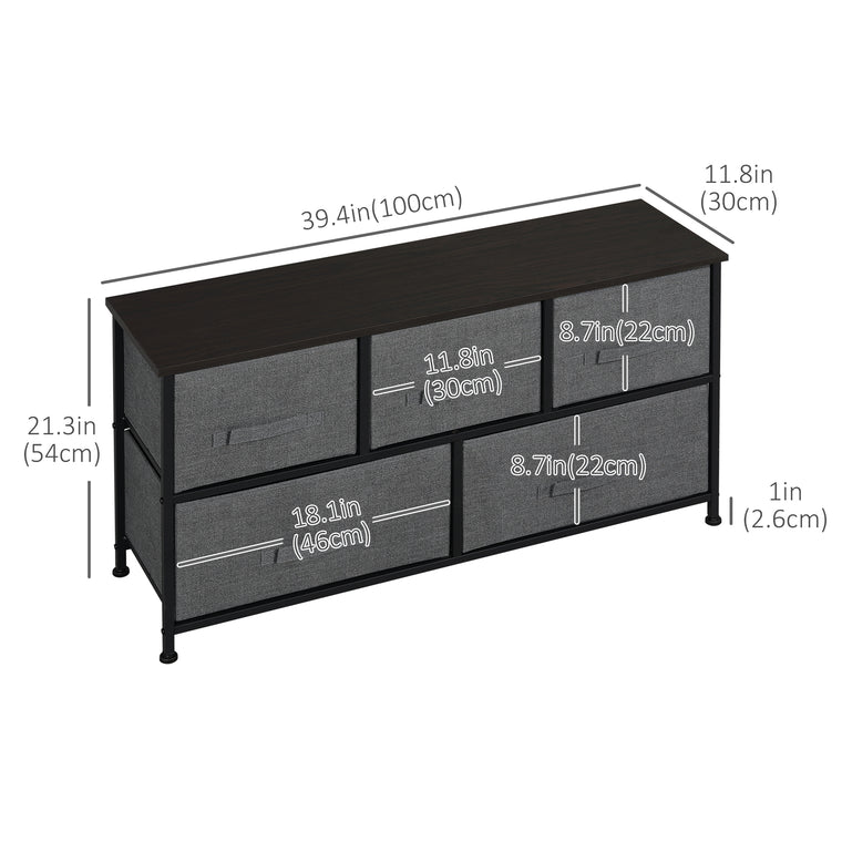 5-Drawer Storage Dresser Tower - Dark Grey