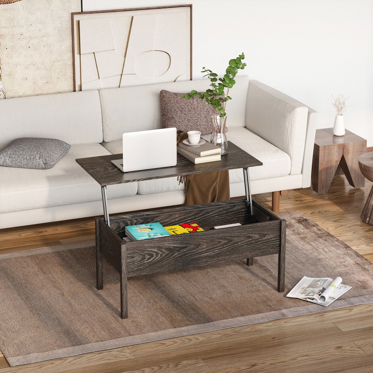 39" Modern Lift Top Coffee Table with Hidden Storage Compartment, Center Table for Living Room, Grey