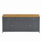 Modern Sideboard Buffet Cabinet with 3 Drawers & 4 Doors, Rustic Storage with Adjustable Shelves, 55'' L x 14.5'' W x 29.5'' H, Gray+Wood