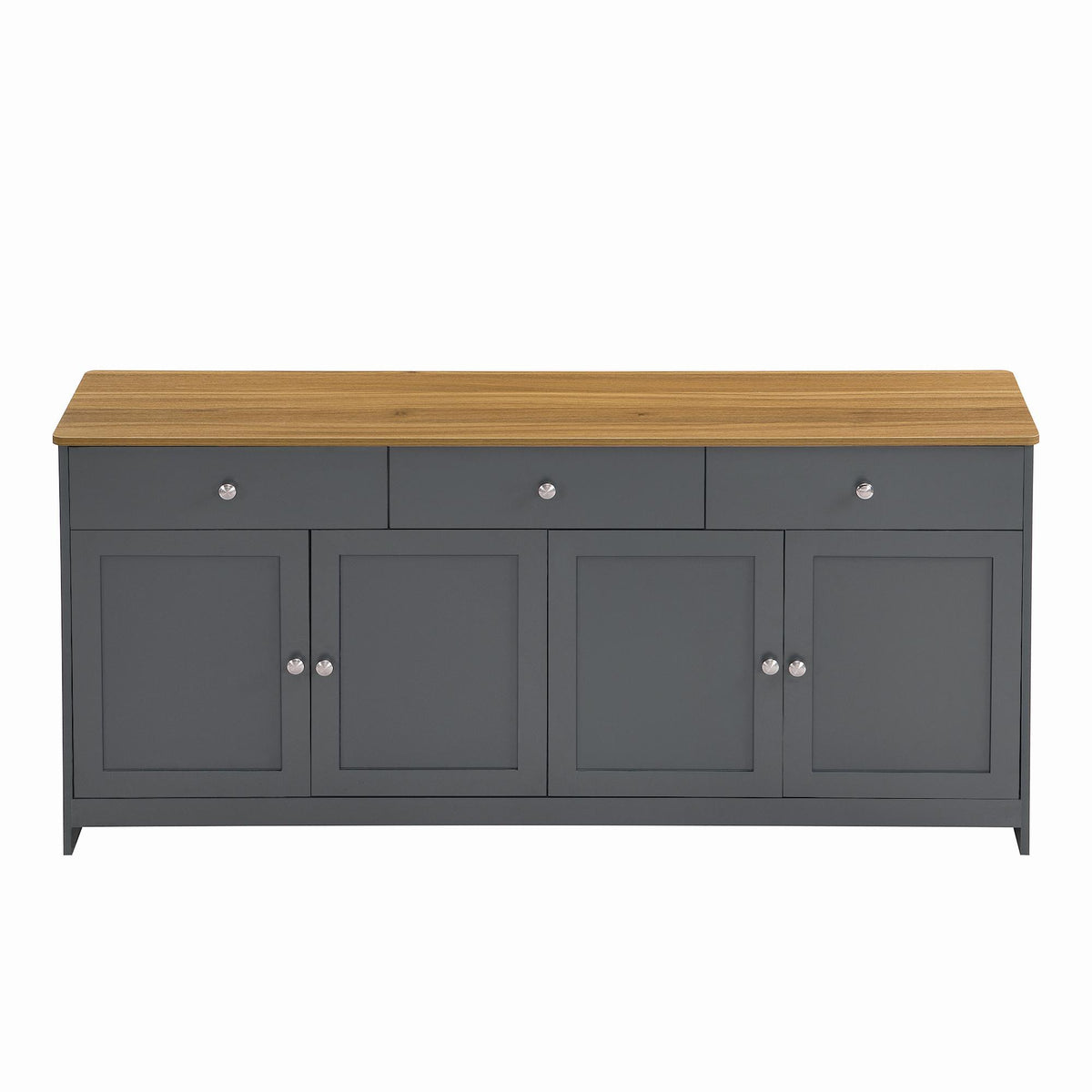 Modern Sideboard Buffet Cabinet with 3 Drawers & 4 Doors, Rustic Storage with Adjustable Shelves, 55'' L x 14.5'' W x 29.5'' H, Gray+Wood