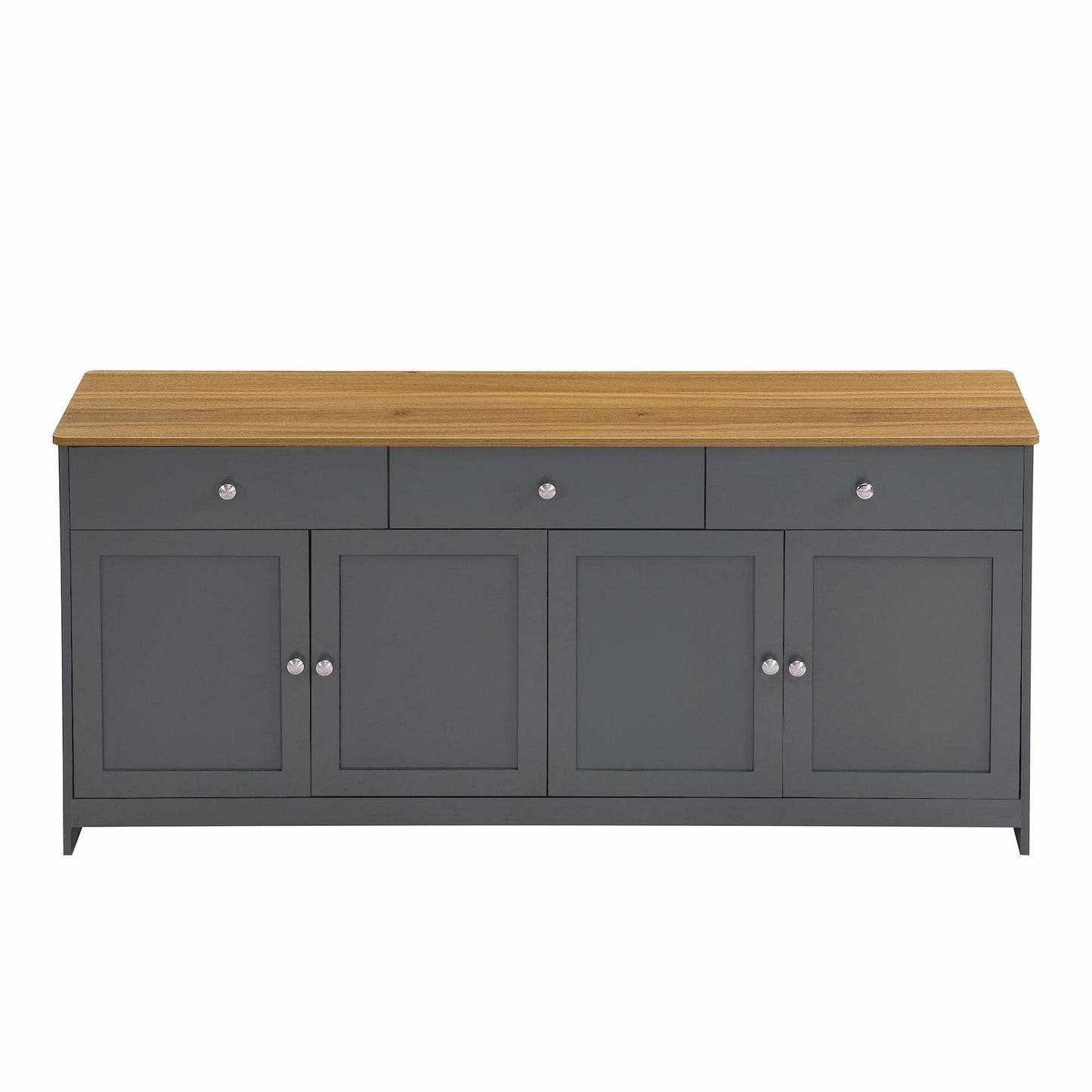 Modern Sideboard Buffet Cabinet with 3 Drawers & 4 Doors, Rustic Storage with Adjustable Shelves, 55'' L x 14.5'' W x 29.5'' H, Gray+Wood