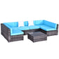 7 Pieces Outdoor Rattan Furniture Set, Patio Wicker Sectional Conversation Sofa Set with Washable Cushions and Coffee Table, for Deck Balcony Yard, Sky Blue