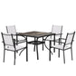 5 Piece Outdoor Patio Dining Set, Dining Table and 4 Stackable Chairs with Umbrella Hole, Shelf
