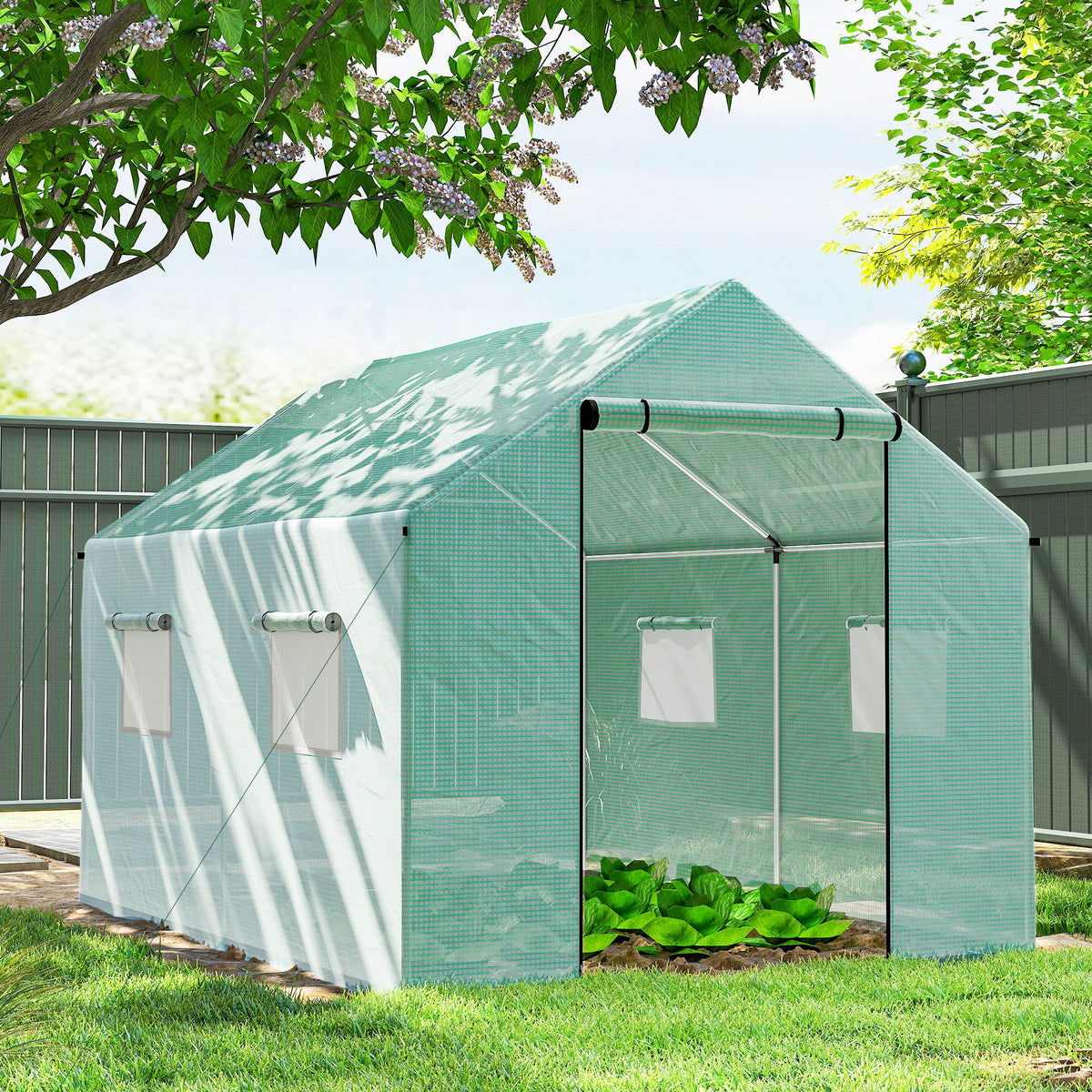 6.6' x 10' x 6.6' Walk-in Tunnel Greenhouse UV-resistant Wind Resistant Green House with Door and Mesh Windows, Green