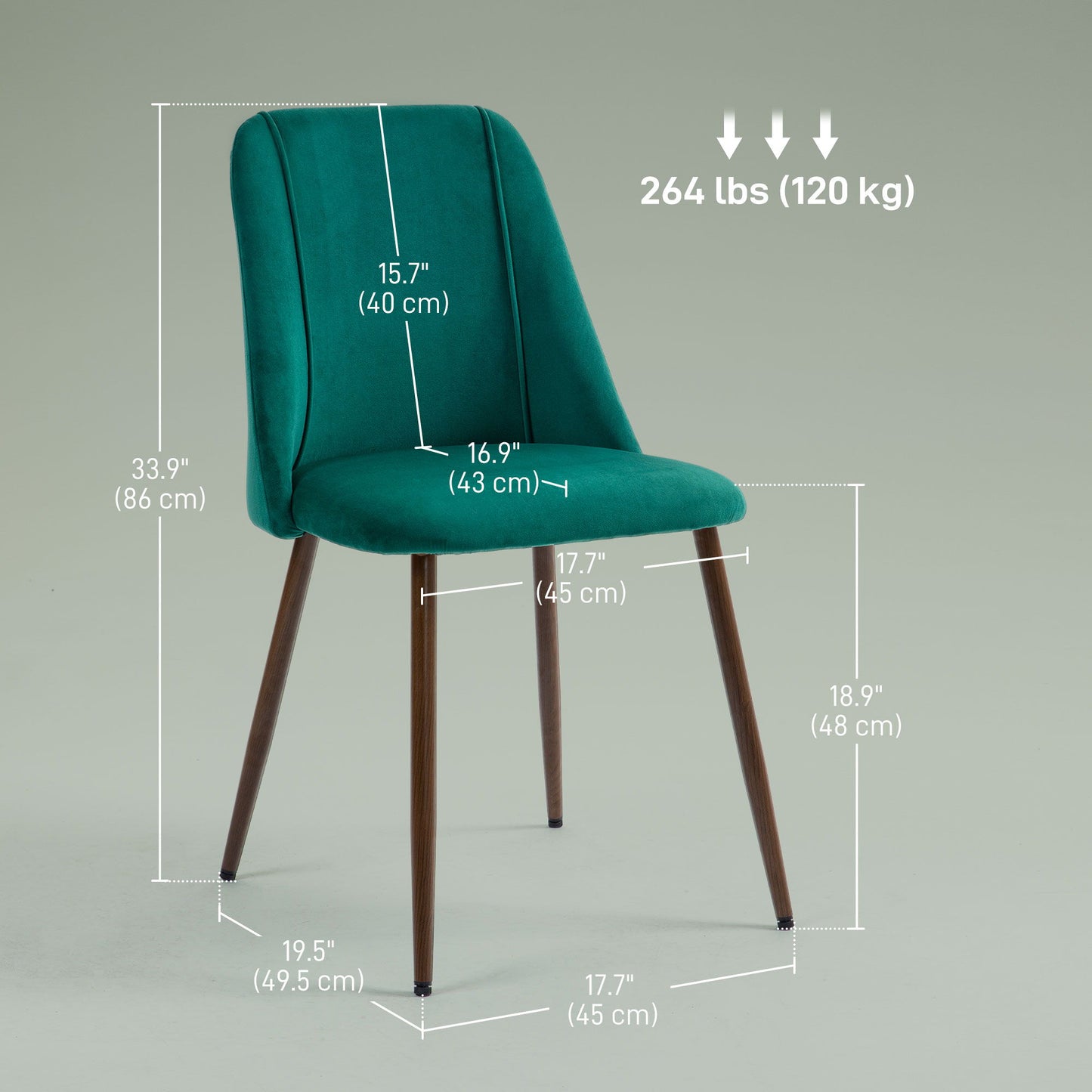 Upholstered Dining Chairs Set of 4, Velvet Accent Chair with Back and Wood-grain Steel Leg for Kitchen, Green