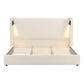 King Bed Frame with Adjustable Reading Lamp and USB Charging Port, Platform Bed with Wingback Headboard, 86'' L x 83.5'' W x 49'' H, Beige
