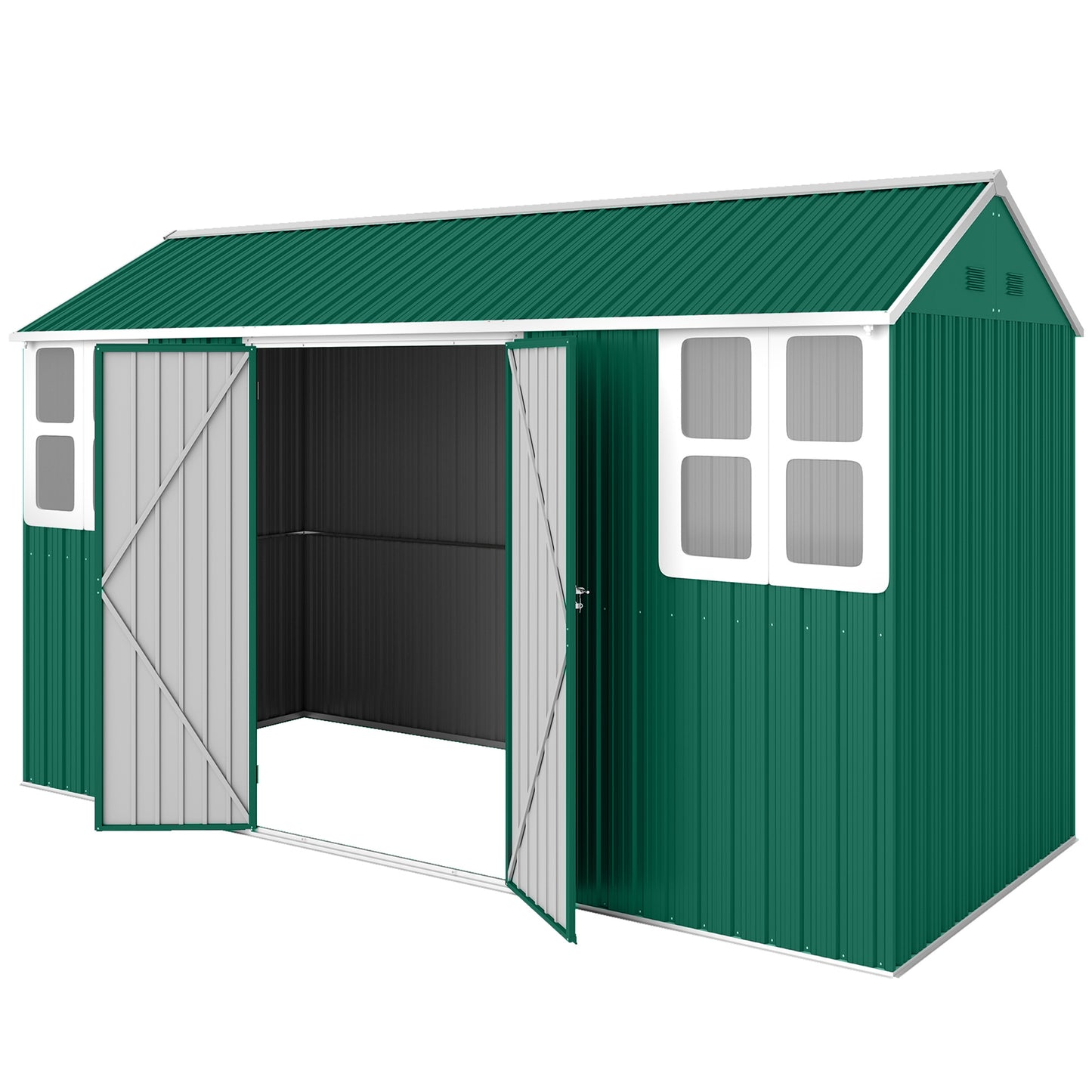 Metal Garden Storage Shed, Outdoor Tool Storage House with Lockable Door, Vents, Sloped Roof, Light Grey