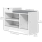 Upholstered Shoe Storage Bench, Hallway Shoe Storage with Seat, Drawer, 3 Open Shelves for Entryway, White