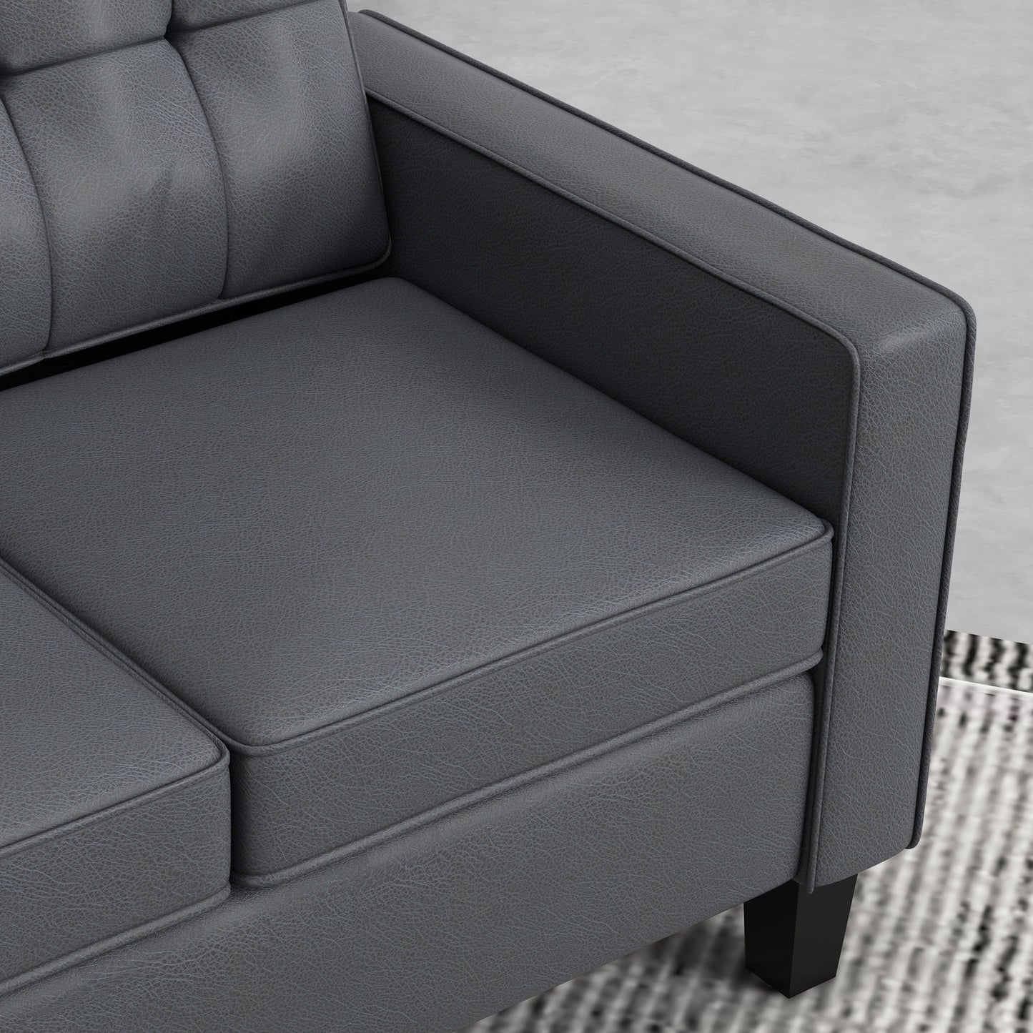 51" PU Leather Loveseat, Upholstered Double Sofa Couch with Armrests, Tufted Backrest, Pocket Spring and Sponge Padded Cushion for Living Room, Bedroom, Home Office, Grey