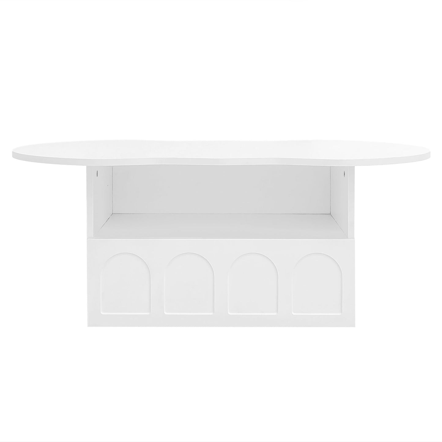 Cloud Coffee Table with Drawer and Open Storage, Particle Board, Cloud Coffee Table with Functional Design, 39.5" L x 23.5" W x 15" H, White
