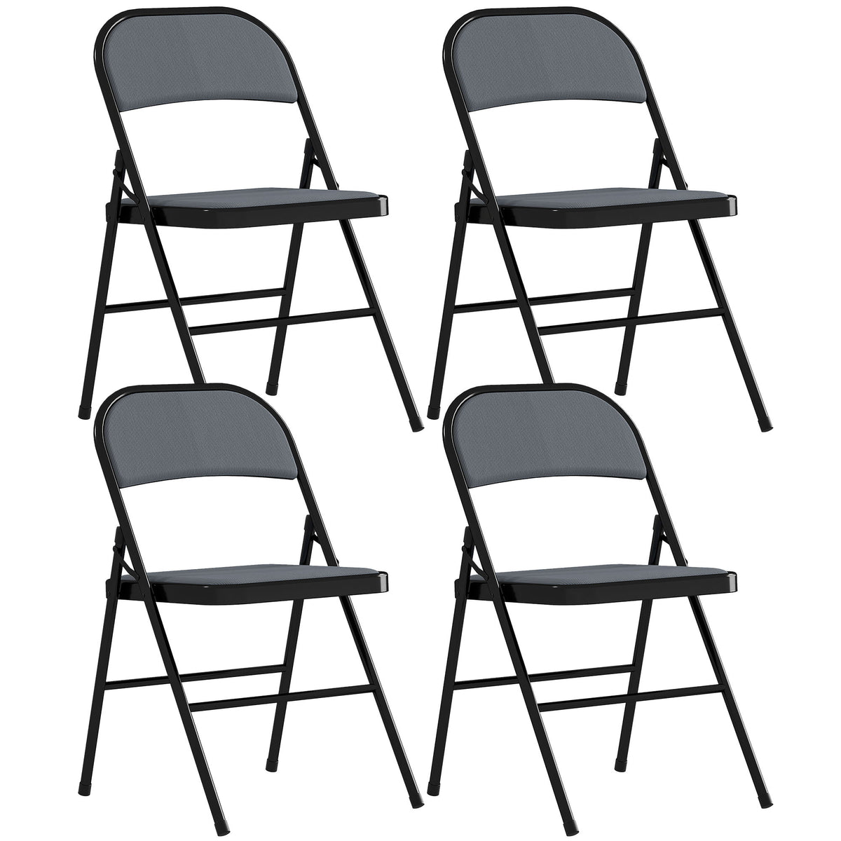 Set of 4 Metal Foldable Chairs, Corduroy Padded Folding Chairs with Cushion Seat and Open Back for Indoor, Grey