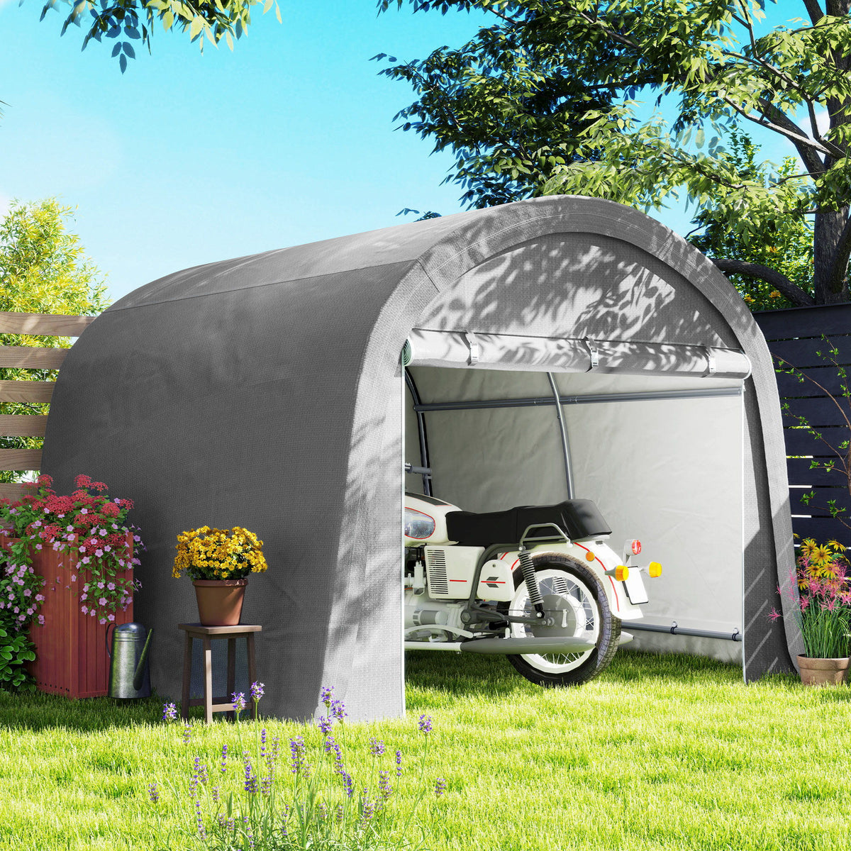 10' x 10' Outdoor Storage Tent, Heavy Duty and Waterproof Portable Shed for Bike, Motorcycle & Garden Tools, Light Grey