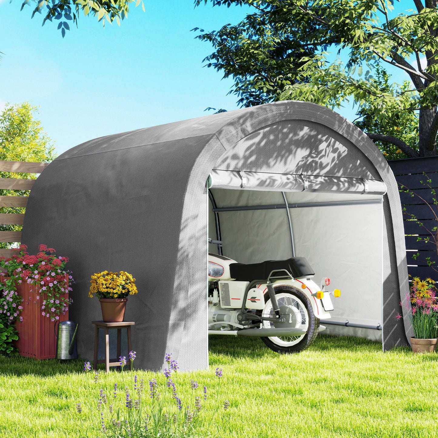 10' x 10' Outdoor Storage Tent, Heavy Duty and Waterproof Portable Shed for Bike, Motorcycle & Garden Tools, Light Grey
