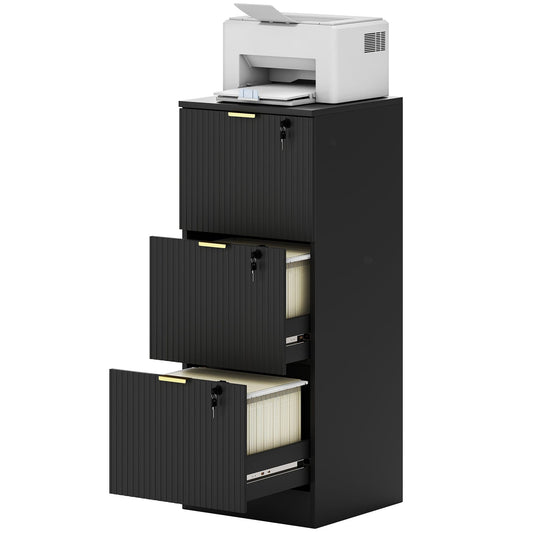 3-Drawer Lockable Filing Cabinet - Black