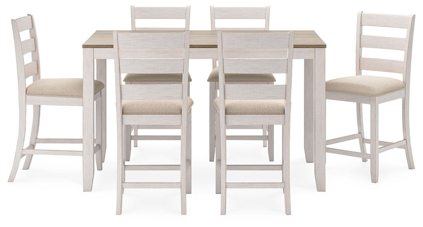 Skempton - White / Light Brown - Counter Height Dining Table And Bar Stools (Set of 7)