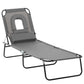 Adjustable Outdoor Lounge Chair, Garden Folding Chaise Lounge with Face Hole Reclining Tanning Chair Seat, Folding Camping Beach Lounging Bed w/ Support Pillow, Grey