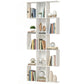 5-Tier Bookshelf, S Shaped Geometric Bookcase with 15 Compartments, White Wood Grain