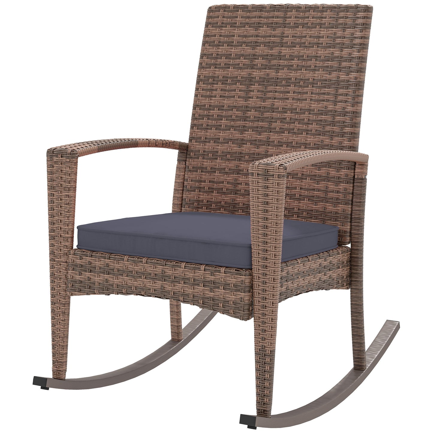 Outdoor PE Rattan Rocking Chair, Garden Glider Rocking Chair, Wicker Patio Chair Set with Armrest and Cushion, Dark Blue