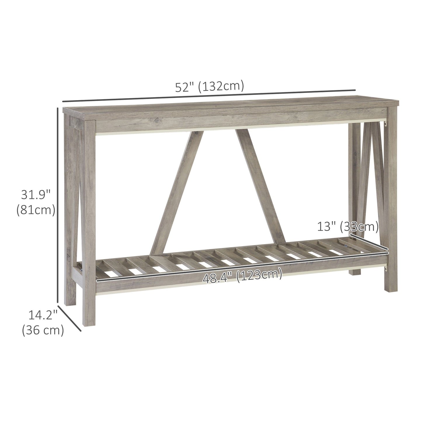 Farmhouse Console Table with Storage Shelf - Distressed Grey