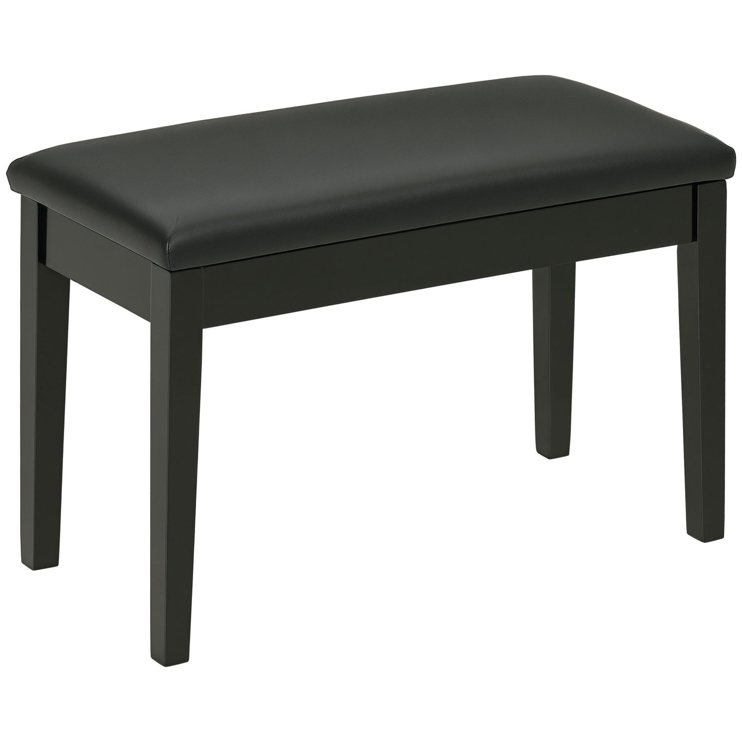 Classic Piano Bench Stool, PU Leather Padded Keyboard Seat with Rubber Wood Legs and Music Storage Compartment, Smooth Seat, Black