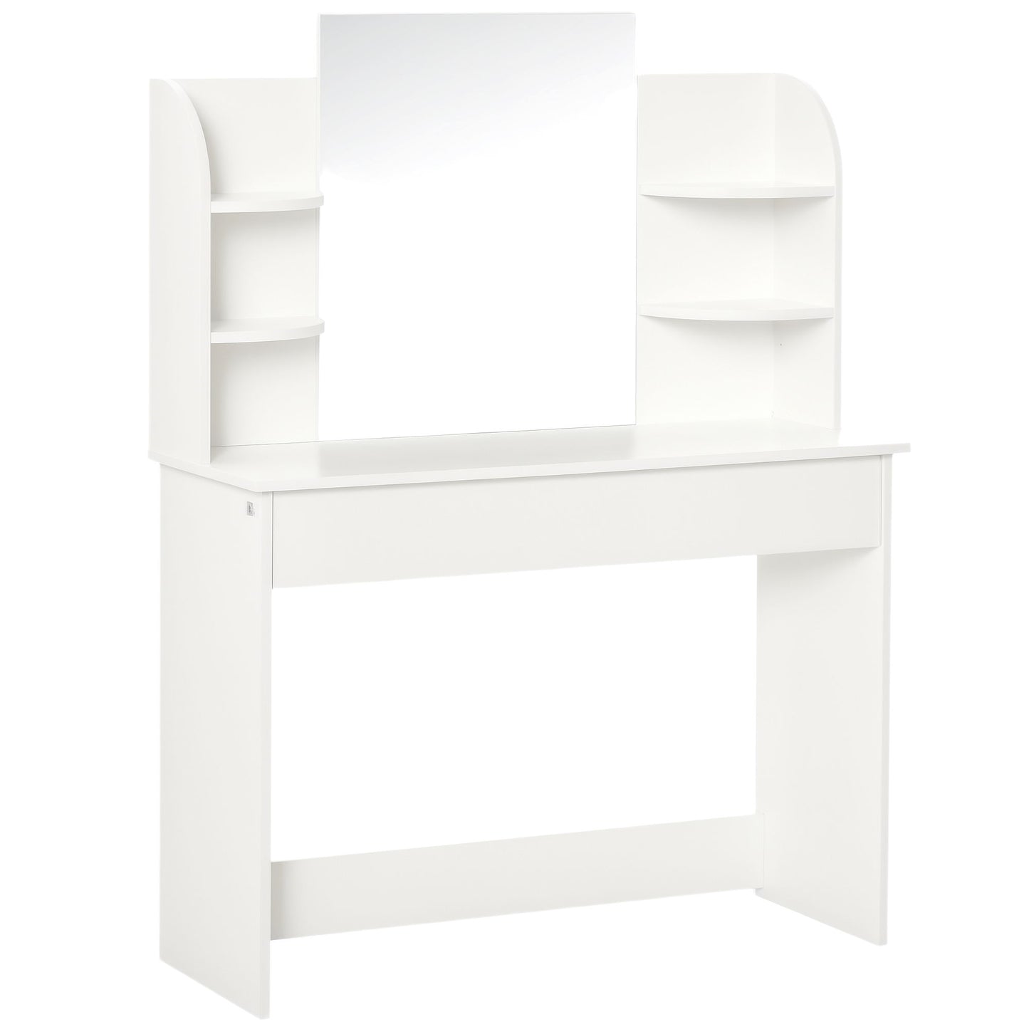 Vanity Table, Makeup Vanity with Open Shelves and Drawer, Dressing Table for Bedroom, White