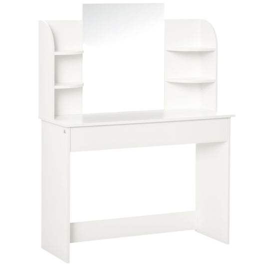 Vanity Table, Makeup Vanity with Open Shelves and Drawer, Dressing Table for Bedroom, White