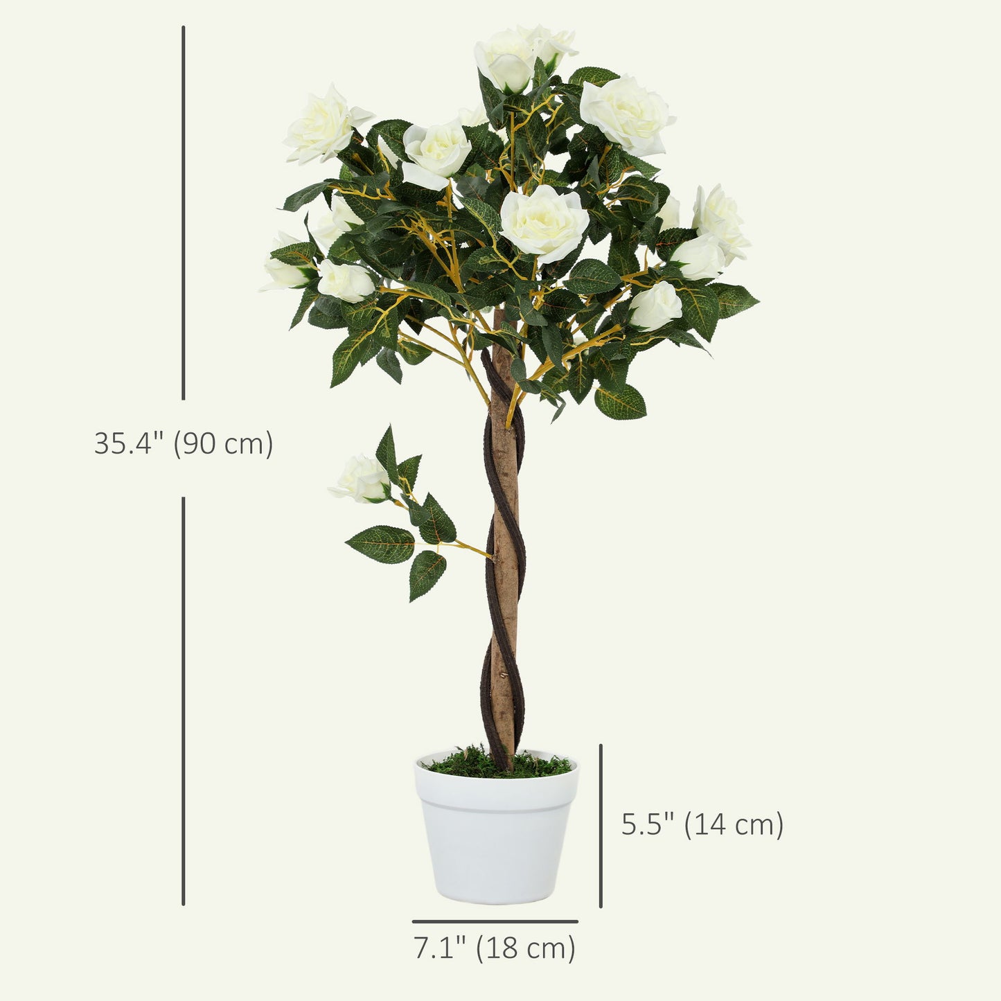 3FT Artificial Plant White Rose Floral Set of 2 in Pot, Fake Plant for Home Indoor Decor