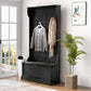 4-In-1 Hall Tree with Coat Rack, Top Shelf, Shoe Storage and Bench Seat, Entryway Bench with 5 Hooks, Black