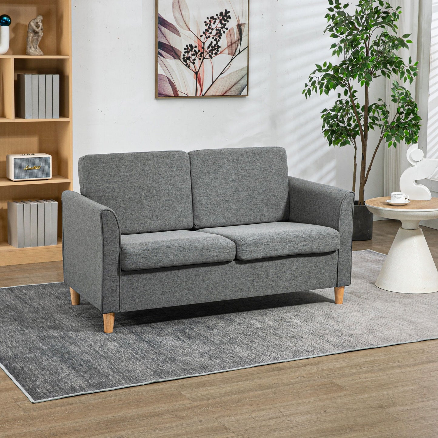 2-Seat Sofa Two-Seater Couch with Armrests and Wood Legs for Living Room, Bedroom, Grey