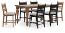 7 Pc. Table, 4 Black And 2 Brown Upholstered Stools