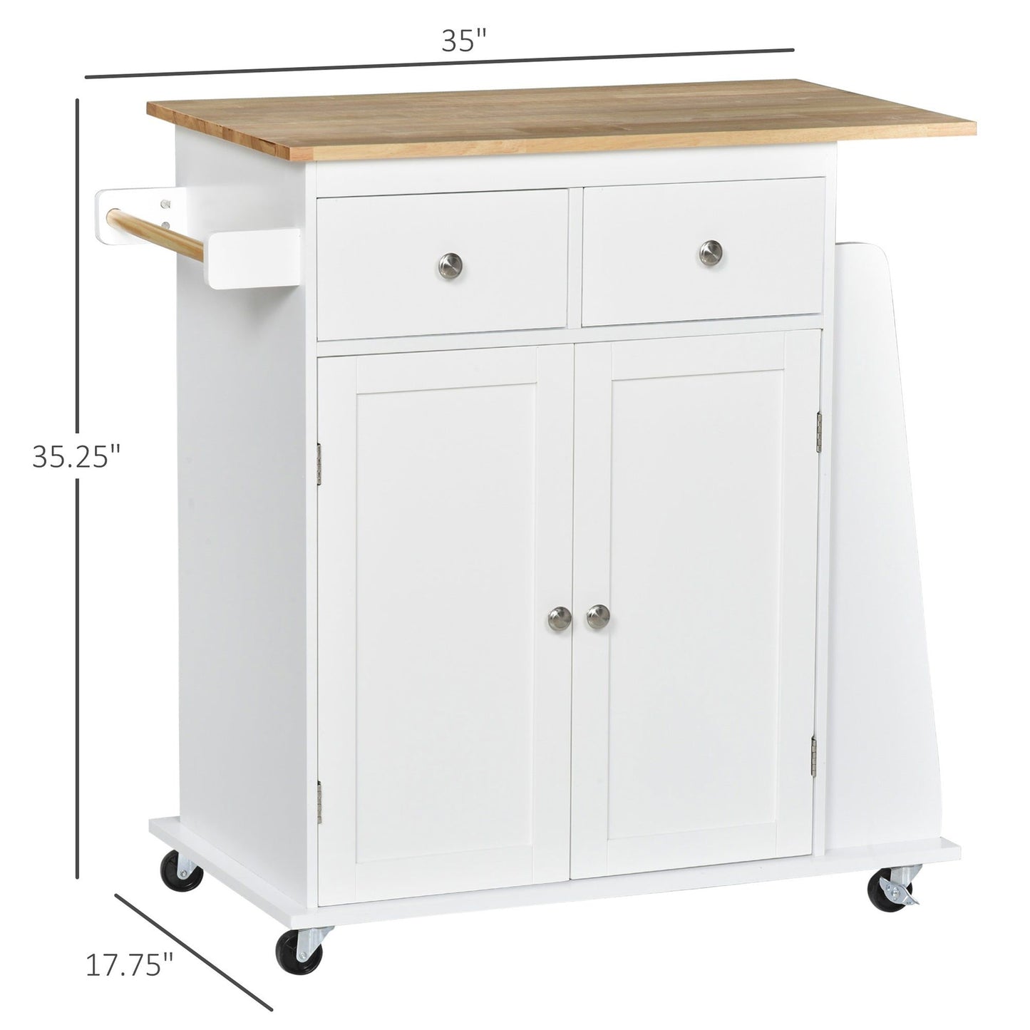 Rolling Kitchen Island Cart with Spice Rack - White