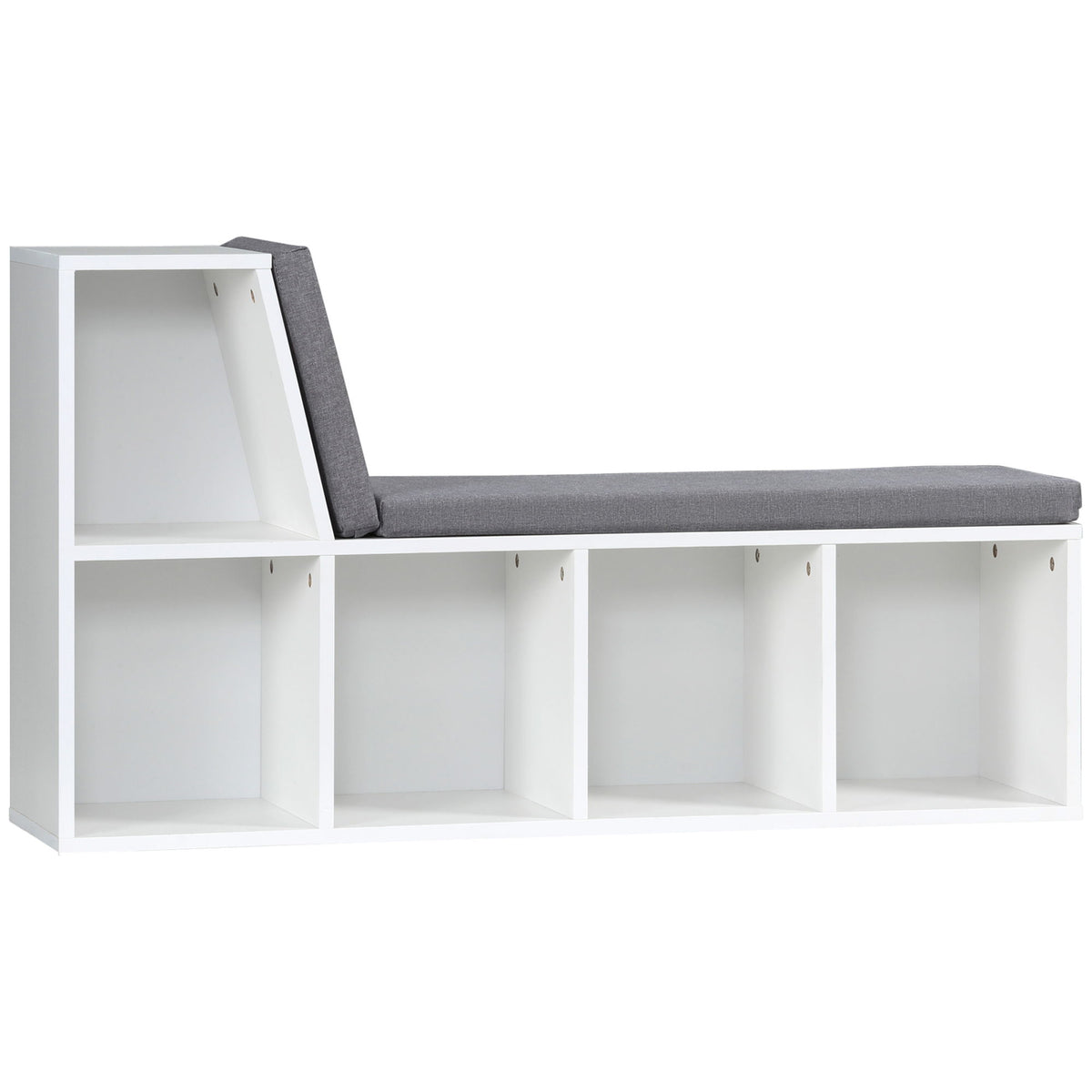 Multi-Purpose Bookshelf with 5 Cubes, 5-Cubby Bookcase with Cushioned Reading Nook and Storage Shelves, Grey