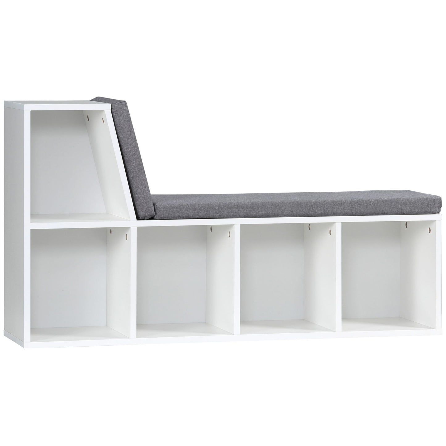 Multi-Purpose Bookshelf with 5 Cubes, 5-Cubby Bookcase with Cushioned Reading Nook and Storage Shelves, Grey