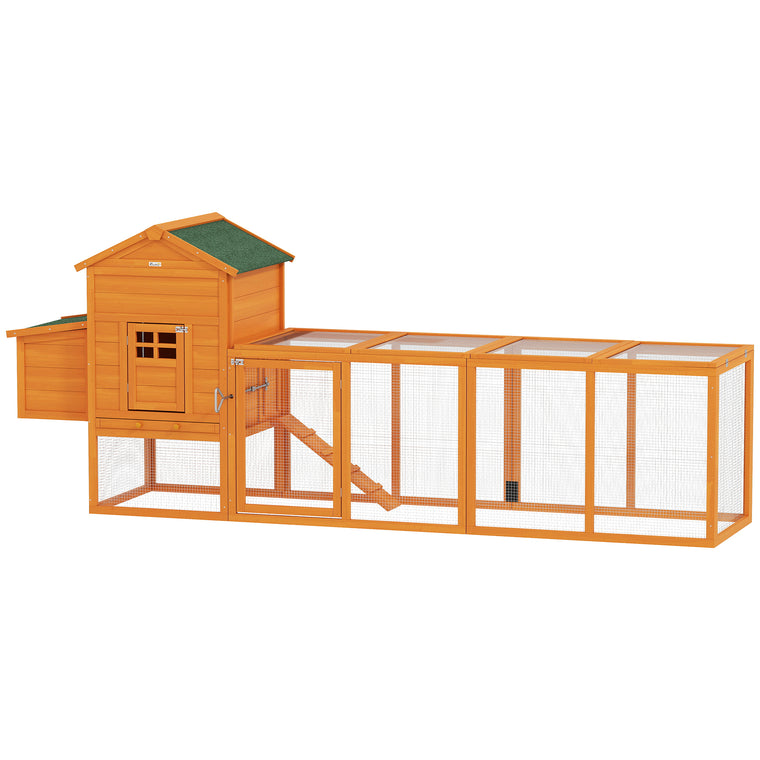 117" Orange Wooden Chicken Coop with Asphalt Roof & Nesting Box