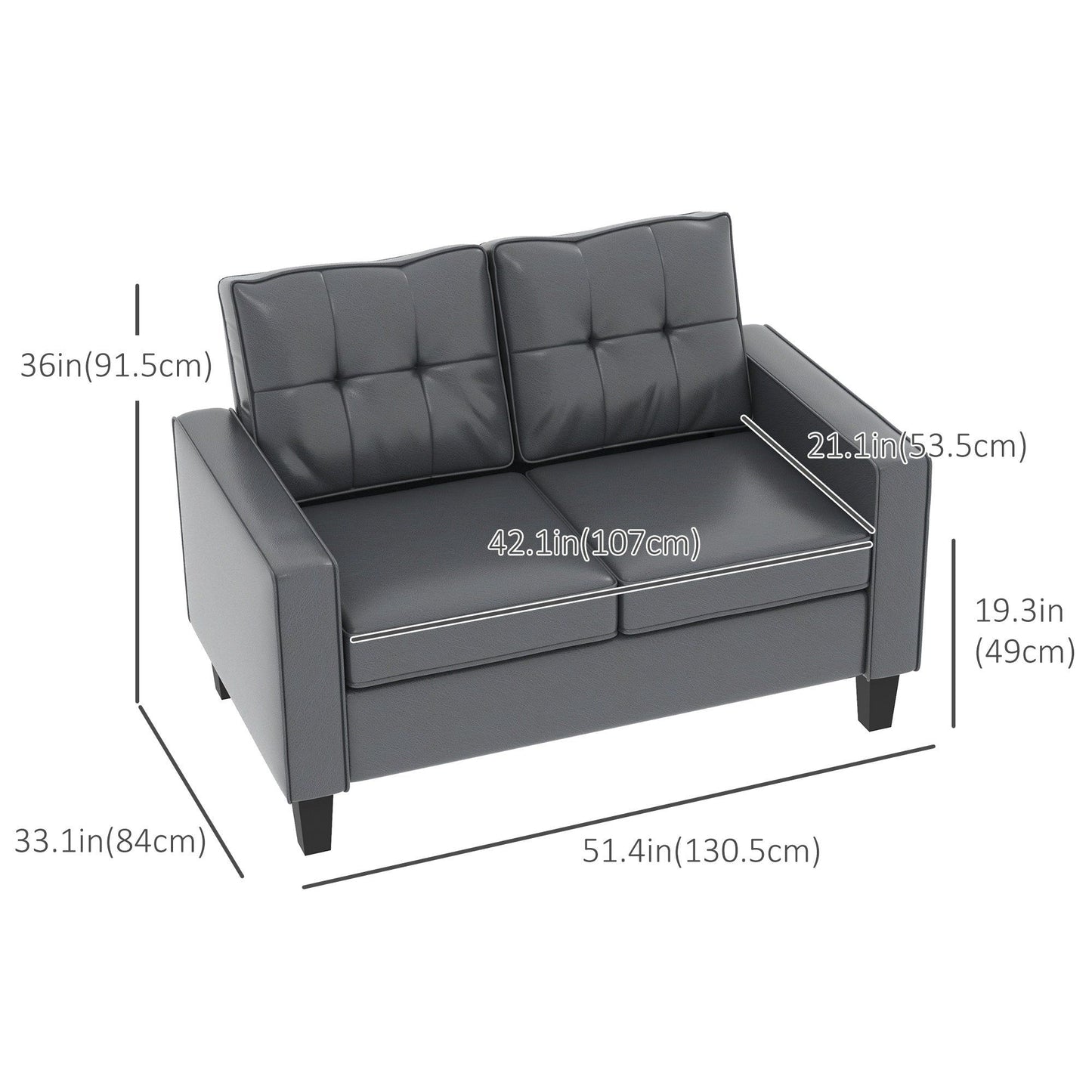 51" PU Leather Tufted Loveseat - Grey