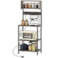 Baker's Rack with Charing Station, Microwave Shelf with Power Outlet, USB Charger and 5 Hooks, Distressed Grey