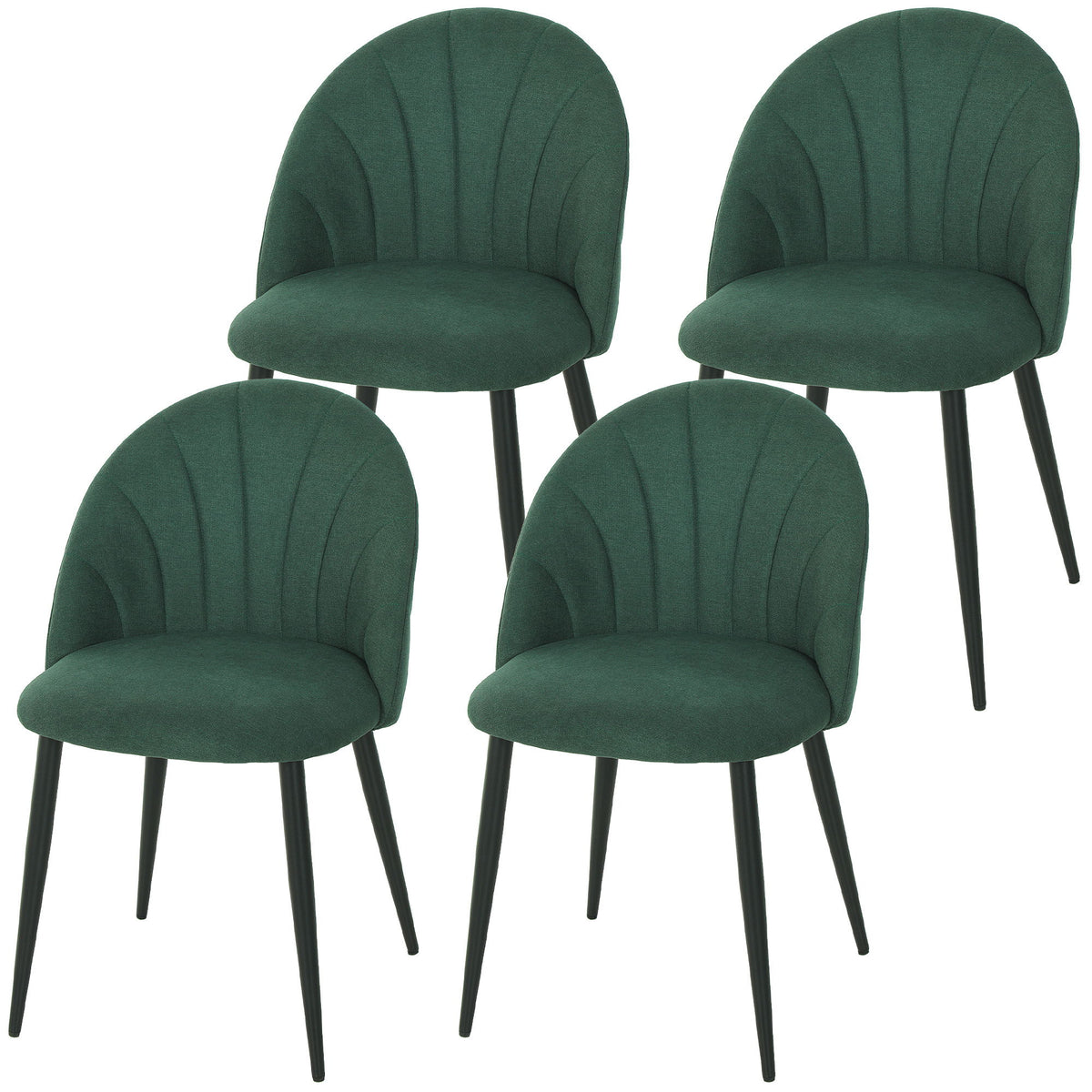Modern Dining Chairs Set of 4, Upholstered Dining Room Chairs with Metal Legs, Shell Backrest, Padded Seat, Green