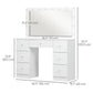 Makeup Vanity Table, Dressing Table with Mirror and Lights, Modern Makeup Table with 7 Drawers and 10 LED Lights, White