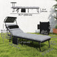Lounge Chair Outdoor, Folding Chaise Lounge with 5-Level Adjustable Back, Cushion, Side Pocket and Headrest