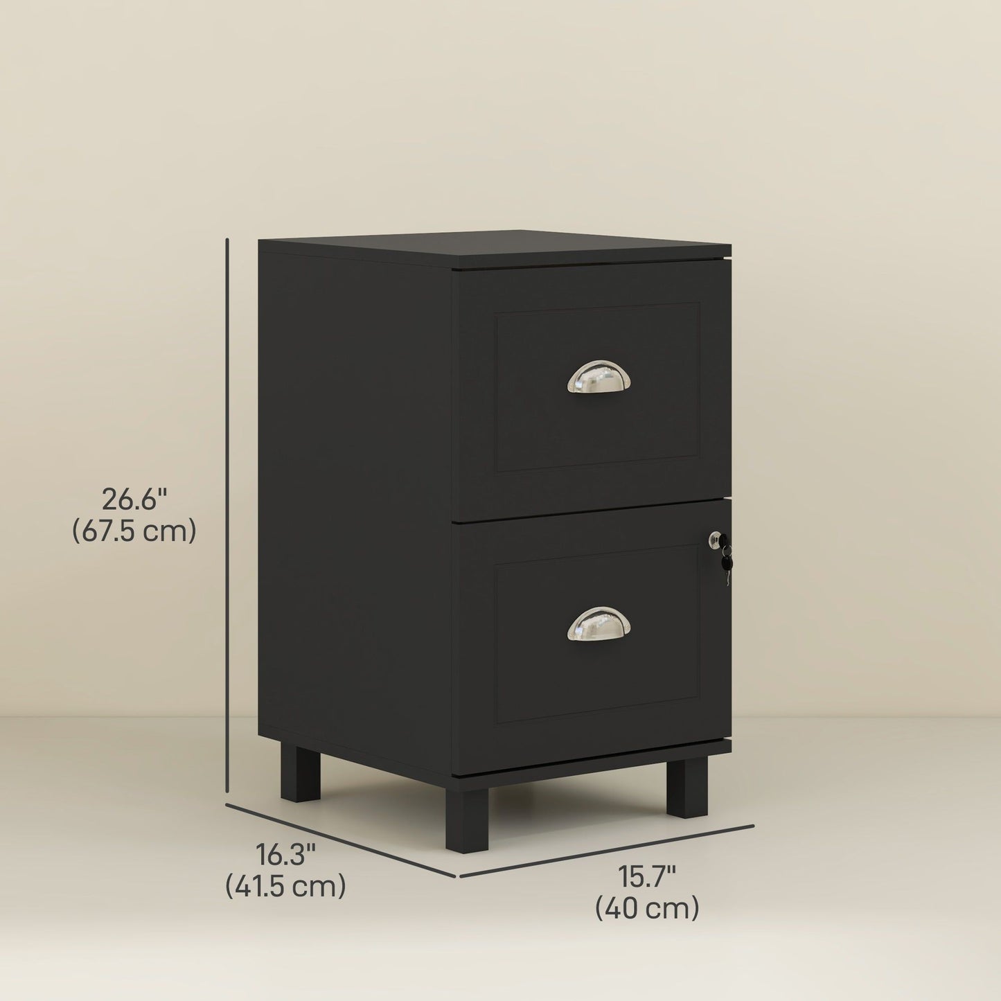 2-Drawer Lockable Filing Cabinet - Black
