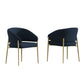 Set of 2 Modern Dining Chairs with Metal Frame for Long-Lasting Use, Fabric Upholstered with Curved Backrest, 24" L x 22" W x 31.5" H, Blue