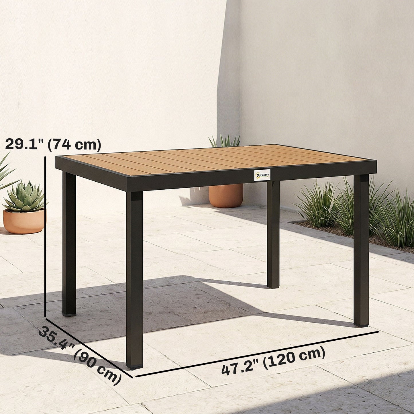 Aluminum Outdoor Dining Table for 6, Patio Rectangular Table, 47.2" x 35.4" x 29.1", Natural