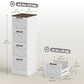 4 Drawer File Cabinet with Silent Slides, Vertical Farmhouse Filing Cabinet Fits Letter/A4 Size Home Office, White