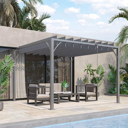 9.7' x 9.7' Grey Louvered Pergola with Retractable Roof