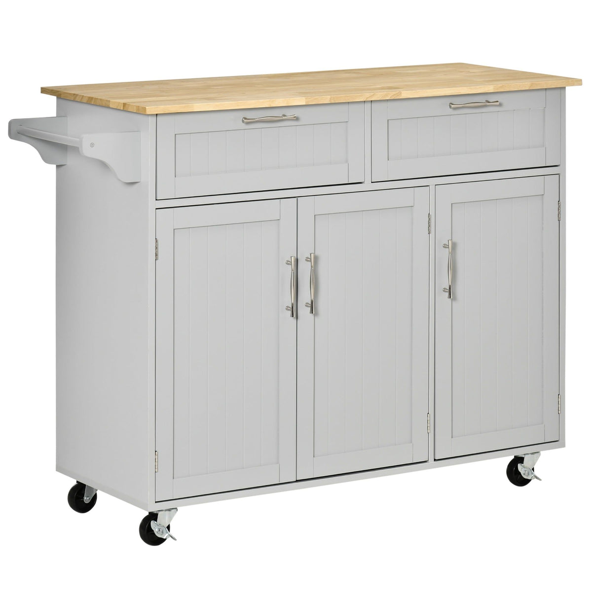 Rolling Kitchen Island with Drawers and Cabinets - Grey