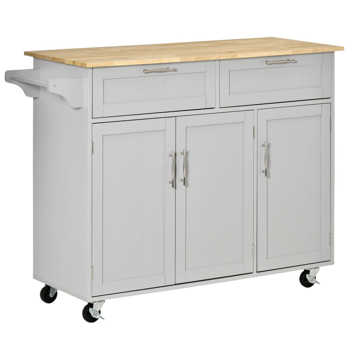 Rolling Kitchen Island with Drawers and Cabinets - Grey
