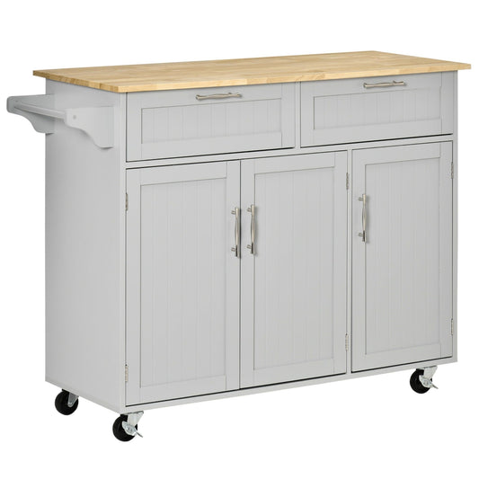 Rolling Kitchen Island with Drawers and Cabinets - Grey