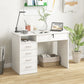 Home Office Desk with Storage, Computer Desk with Lockable Drawer and Open Compartment, White