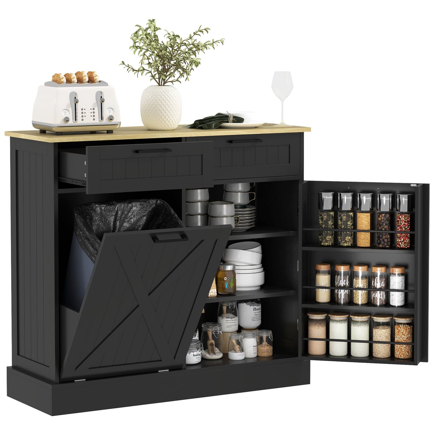 10-Gallon Tilt-Out Trash Cabinet with 2 Drawers - Black